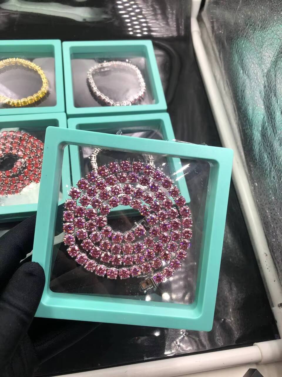 Classic Design Stylish Pink Color 925 Sterling Silver 3mm 4mm 65mm Moissanite Tennis Bracelet Necklace