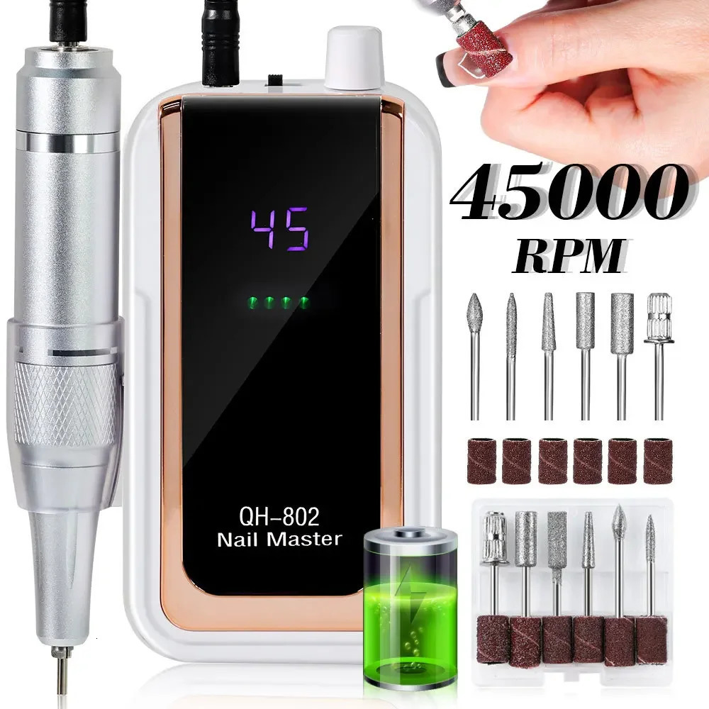 45000RPM Rechargeable Electric Nail Drill Machine With USB Connector Nail Polish Remover Drill Set Manicure Sander Low Noise 250409