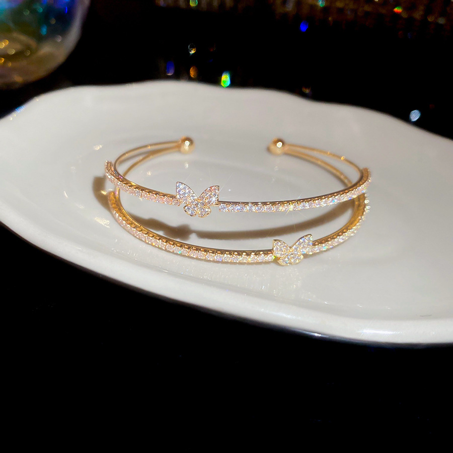Korean Style Zircon Butterfly Double Layer Open Light Luxury High-end Feel Bracelet Exquisite Niche Sweet Commuting Jewelry for Women - view 8