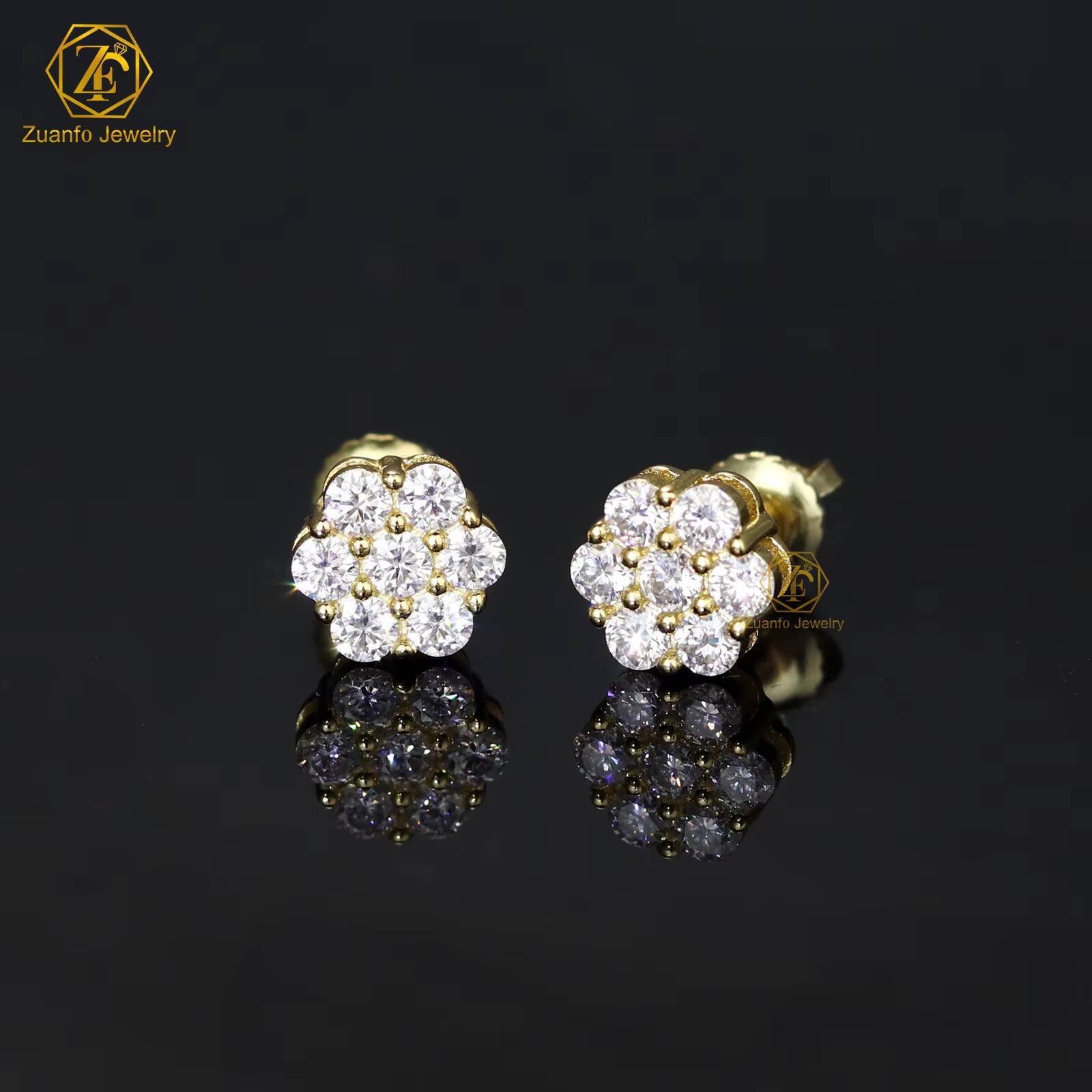 Bulk Wholesale 8MM Size Cluster Moissanite Flower Stud Earrings 925 Sterling Silver VVS Diamond Luxury Fine Jewelry Men Women