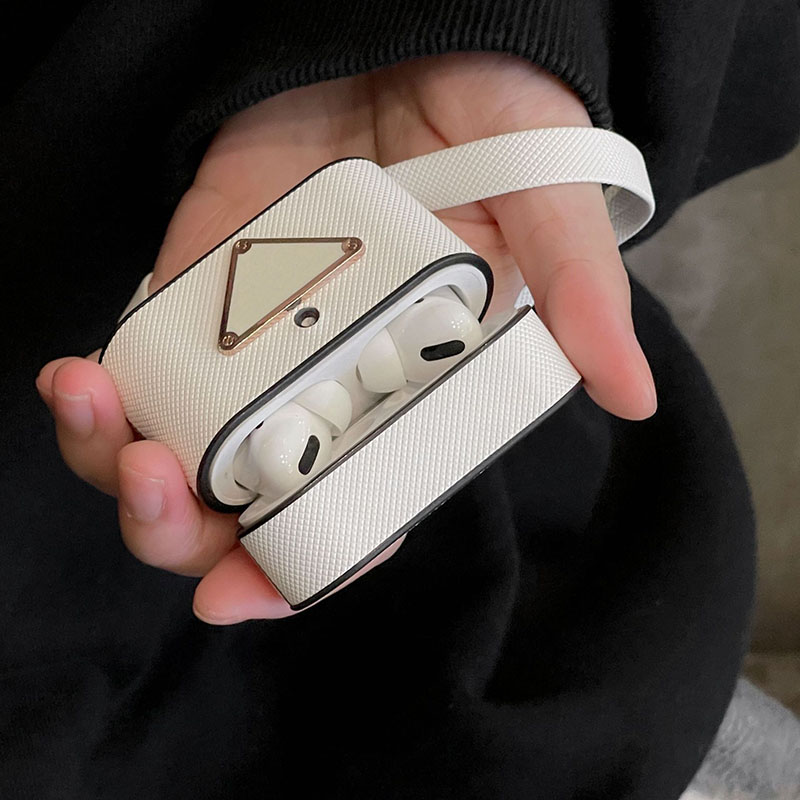 Luxury Leather Wristband Designer Earphone Accessories for Apple AirPods 1 2 3 4 Pro TWS Earbuds Wireless Bluetooth Headphone PU Case Wrist Strap Lanyard Cover White