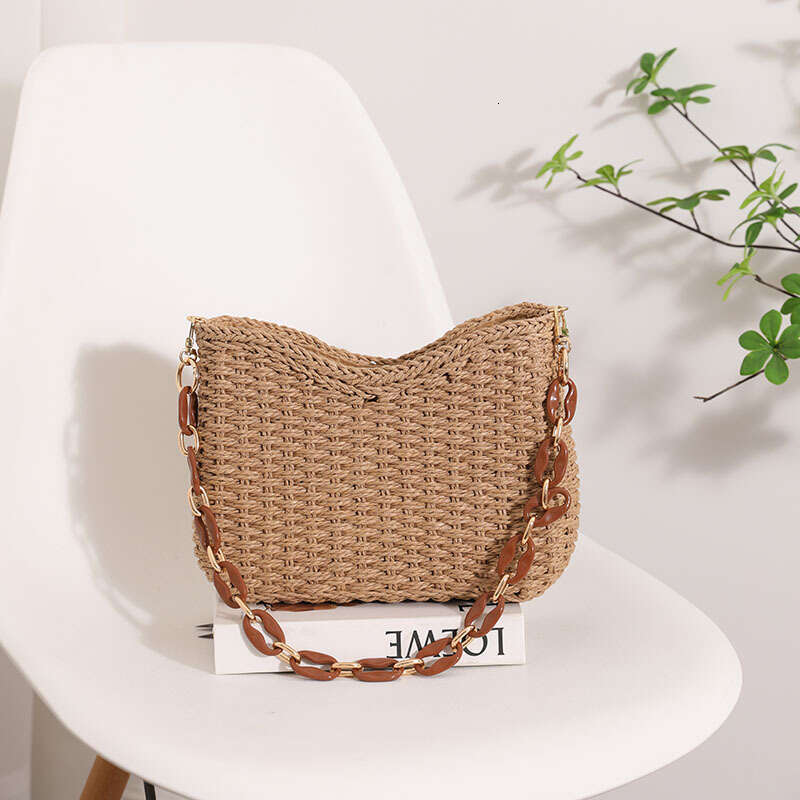 2025 NEW Small Fresh Purple Woven Women's New Single Shoulder Solid Color Straw Beach Vacation Bag