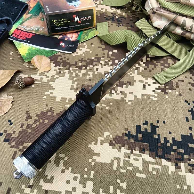 Tactical Rambo II Survival Knife 420 Steel Tube Packaging Paraflow Handle 9Cr8Mov Blade Outdoor Hunting and Rescue Fixed BladeW250402