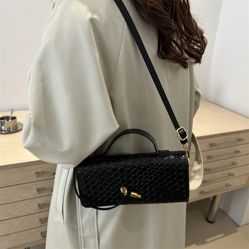 2025 New Woven Texture Baguette Bag, Vintage Soft Leather Handbag, Women's Crossbody & Top-Handle Evening Purse
