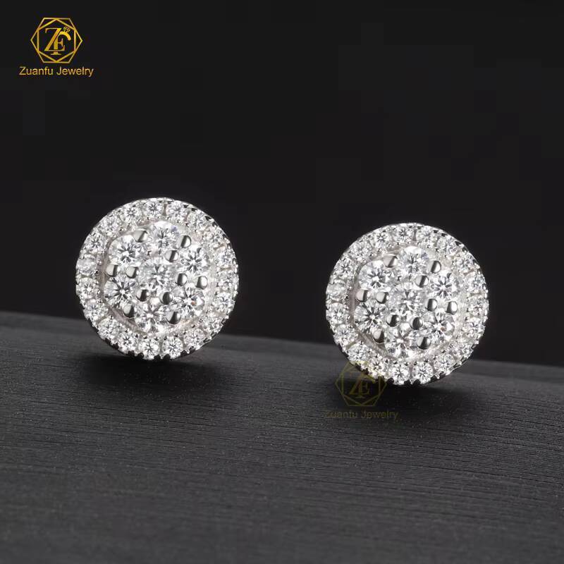 Instock Hot Sale Cluster Moissanite Diamond Stud Earring 925 Sterling Silver Luxury Hip Hop Screw Back Earring for Men Women