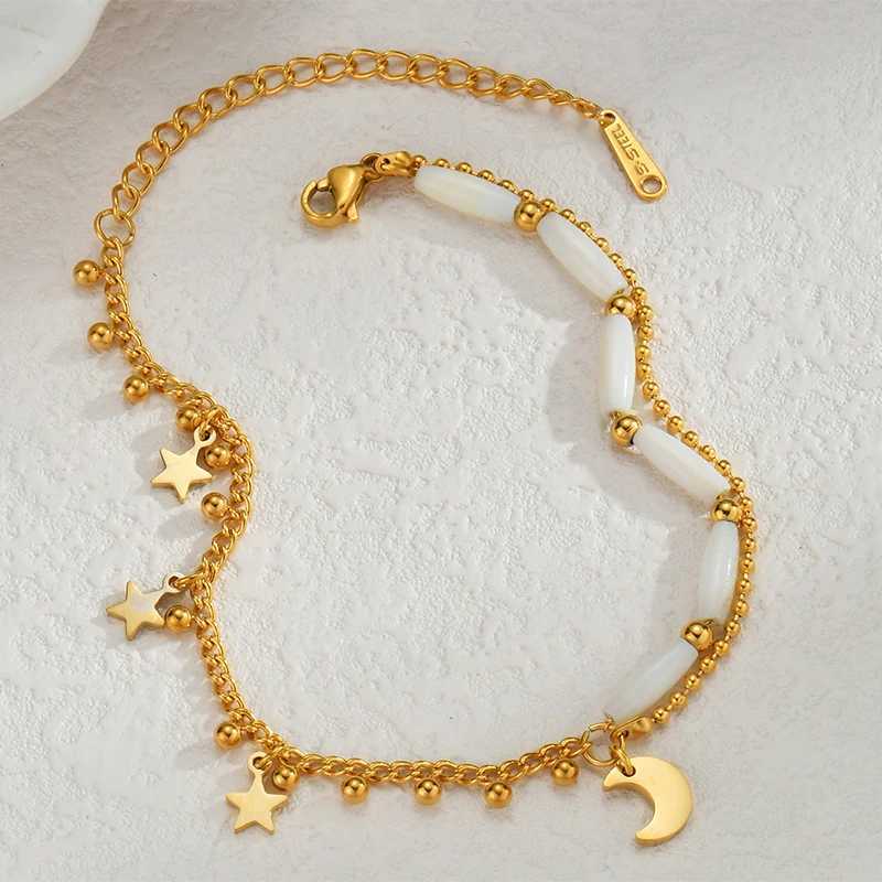Popular stainless steel star moon sparkling zircon bracelet geometric double-layer bracelet party gift fashionable womens jewelryXJ250402