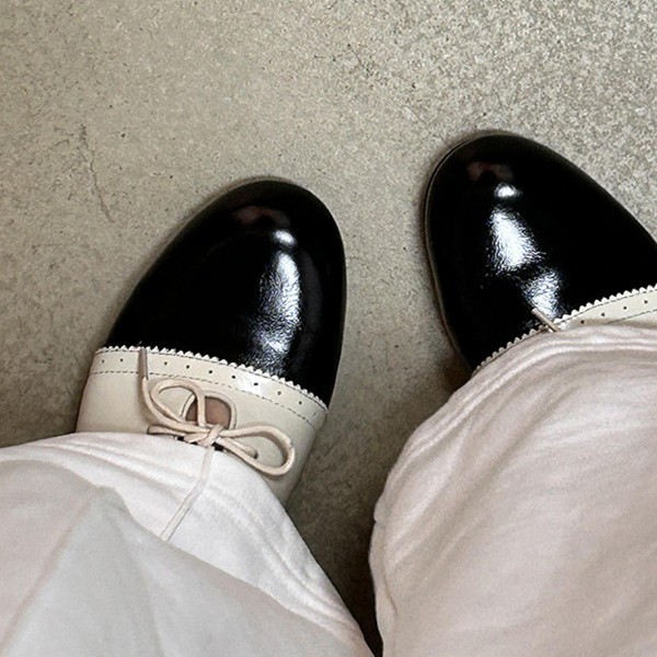 Cowhide version ~ Japanese retro shallow mouth Mary Jane shoes women's literary color blocking lace-up flat shoes comfortable small leather shoes