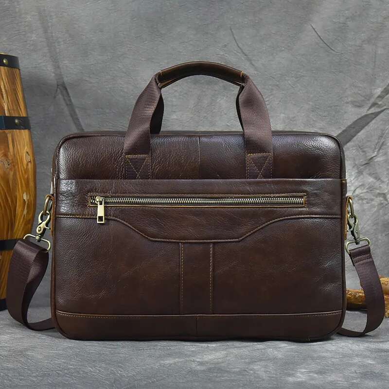 Genuine Briefcase 15.6 InBags Laptop Computer Cowskin Handbag For Men Male Leather Crossbody Shoulder Bag
