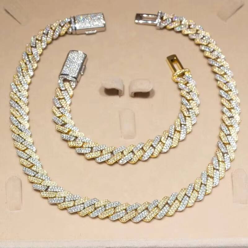 Hot Sale Full of Round D Color Moissanite Chain Hip Hop Style Jewelry Rapper Big Chain Copper Miami Cuban Link Chain