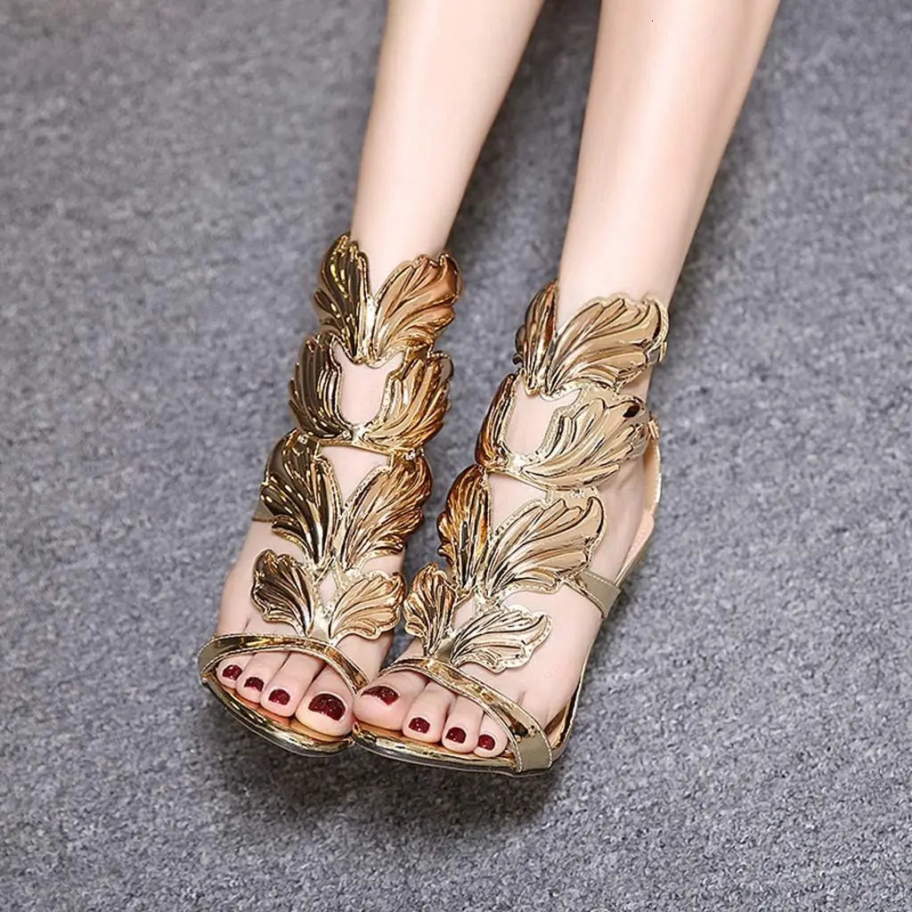 EOFK Womens Gladiator Sandals Butterfly Knot Wings Ultra Thin High Heels Buckle Belt Roman Style Foreign Trade Big 42 250402
