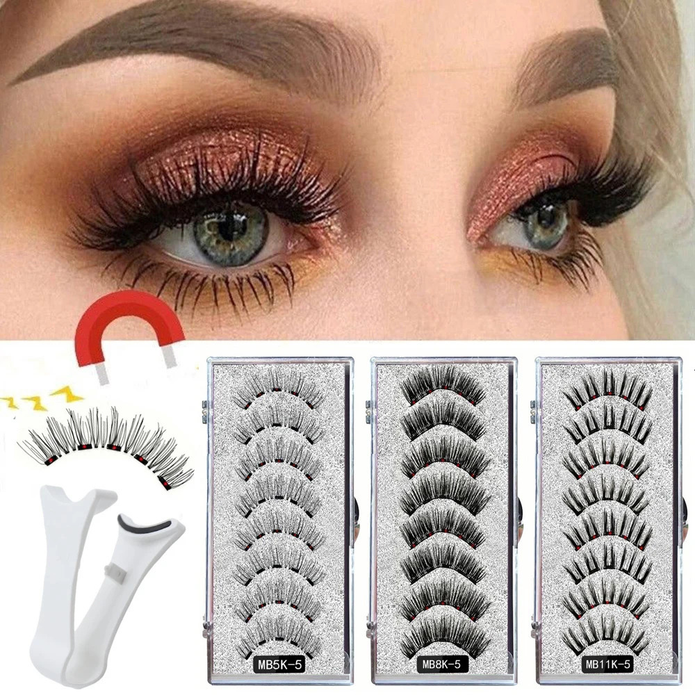 3D Magnetic Eyelashes Kit 5 Magnet Easy To Wear False Natural Black Stem Fake Lashes Reusable Eyelash Supplies 250402