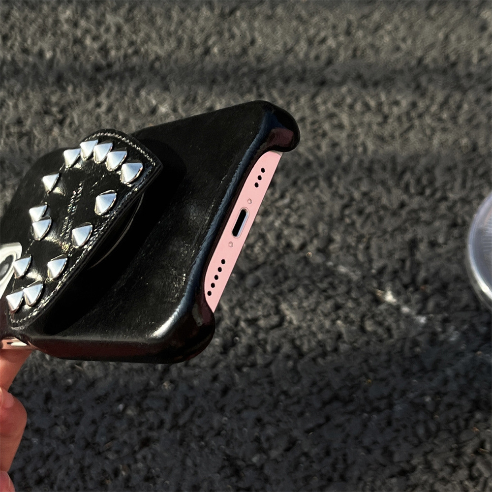 Cowhide Texture Heart Stand iPhone 17/16/15 Pro Max Solid Color Phone Case Compatible with iPhone 14/13/12