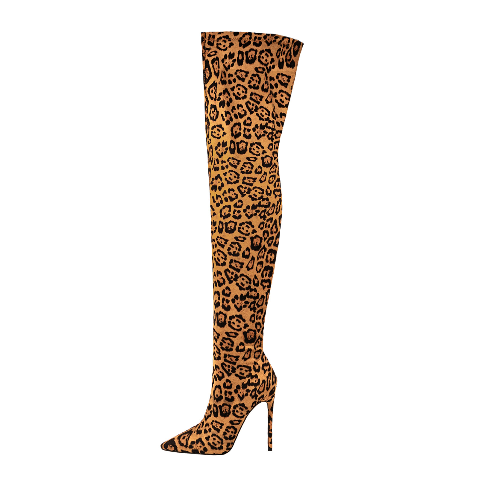 Chengdu Artisan Cheetah Print Over Knee Boots Stiletto Heel Stretch Suede Thin Fit Thigh High Boots