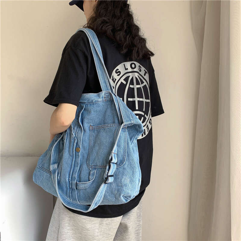 2025 NEW Lazy style capacity canvas women's crossbody ins denim large bag for students commuting to school backpack
