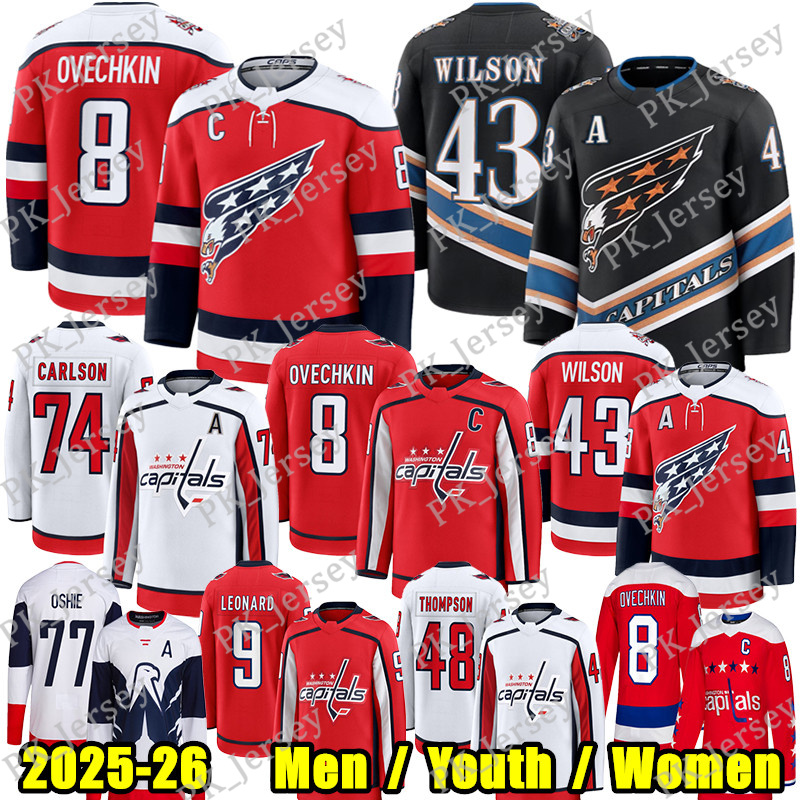 #8 Alex Ovechkin washingtons hockey jersey capital jersey #43 Tom WilsonS John Carlson Ryan Leonard TJ Oshie Logan Thompson Pierre-Luc Dubois Charlie Lindgren jerseys