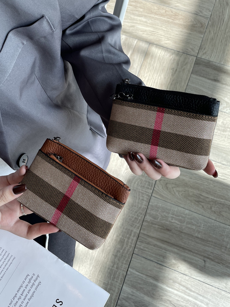 Free Shipping Designer Wallet 2025 New Striped Women's Coin Purse, Genuine Leather Mini Wallet with Zipper, Small Fashion Casual Pocket Change Ho