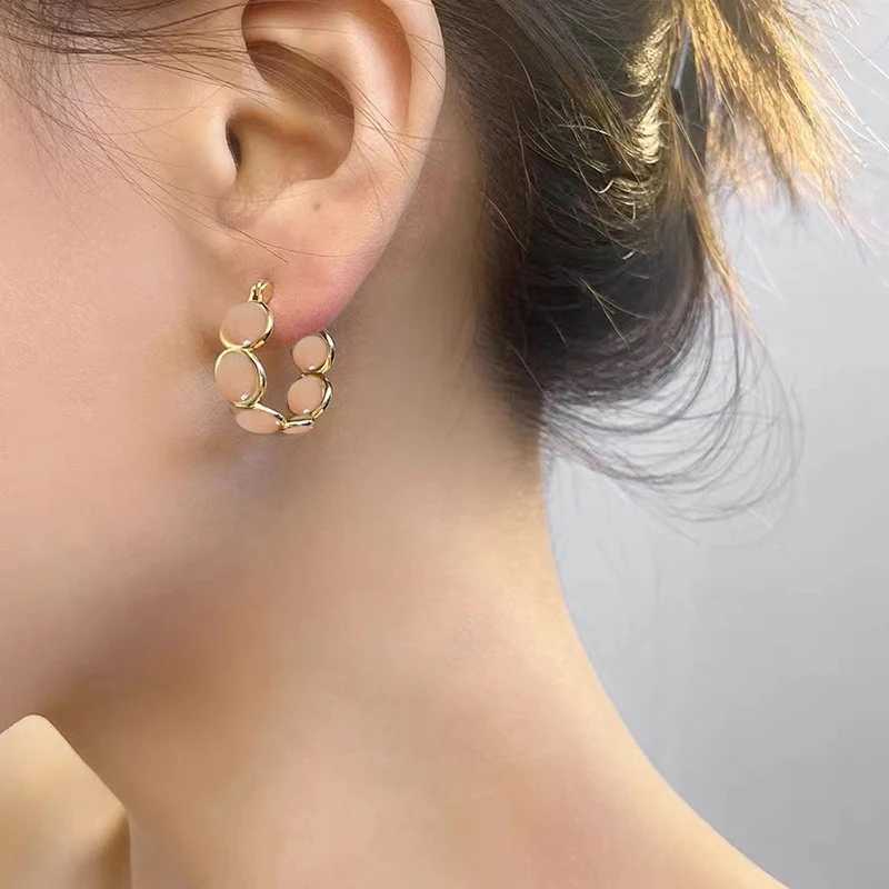 Sweet Girls Pink Round Protein Stone Ring Earrings 2025 New Design Jewelry Luxury Accessories Suitable for Womens Daily Wearing Earrings Y250401