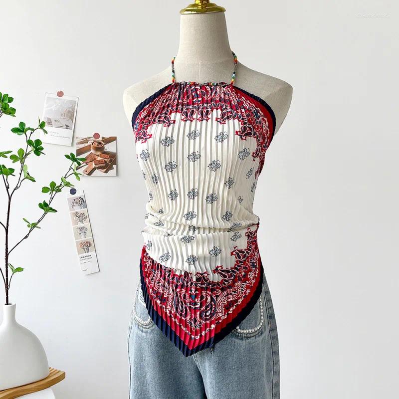 Womens T Shirts Silk Scarf Halter Top For Women Luxury Travelers Featuring Oil Painting Satin Chic Elegant Crop Tops Summer Holiday Clothes