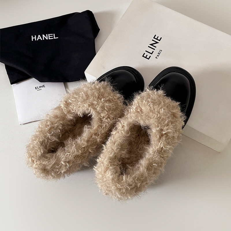 Cowhide version ~ square toe plush Mary Jane single shoes women's winter new pump-mouth thick-heeled sweet leather shoes