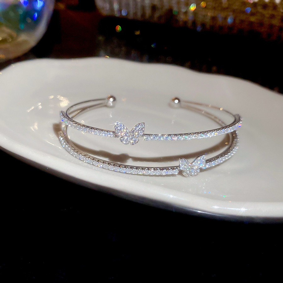 Korean Style Zircon Butterfly Double Layer Open Light Luxury High-end Feel Bracelet Exquisite Niche Sweet Commuting Jewelry for Women - view 9