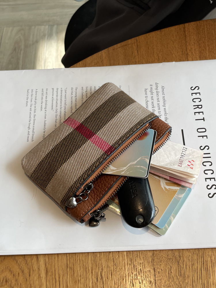 New Design Plaid Print Mini Small Wallet Fashion Hot Style High Quality Zippered Storage Coin Purse Black Brown Free Shipping