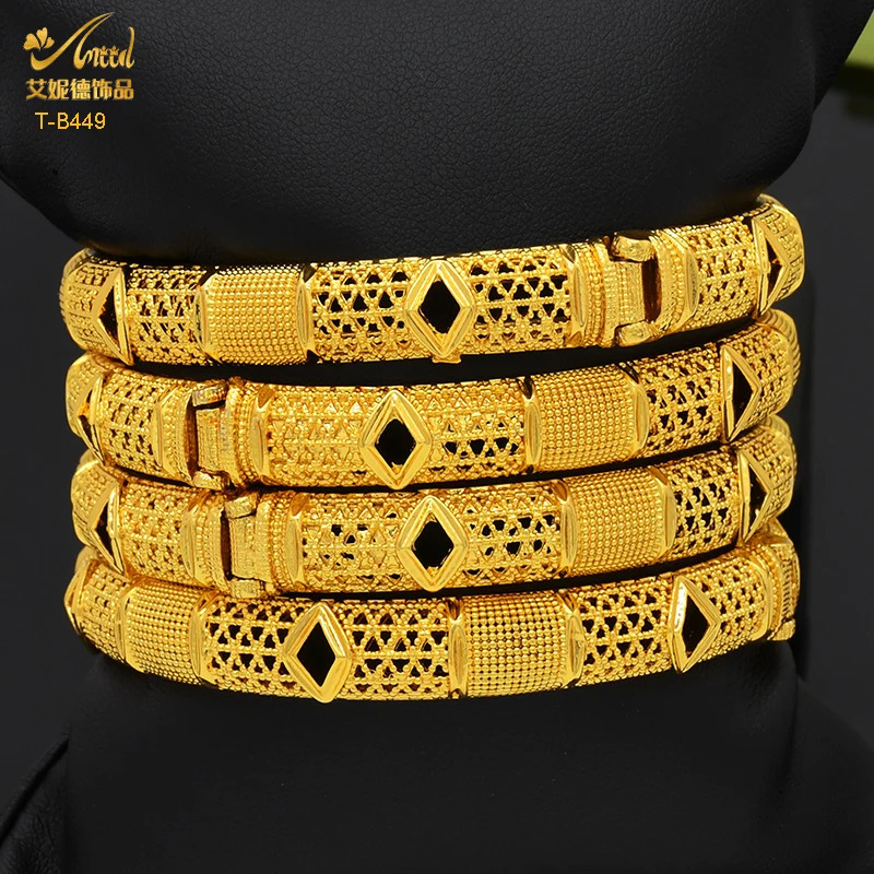 ANIID Dubai Gold Color Bangles For Women 24K Gold Plated Indian African Bracelets Charm Wedding Ethiopian Arabic Jewelry 250327