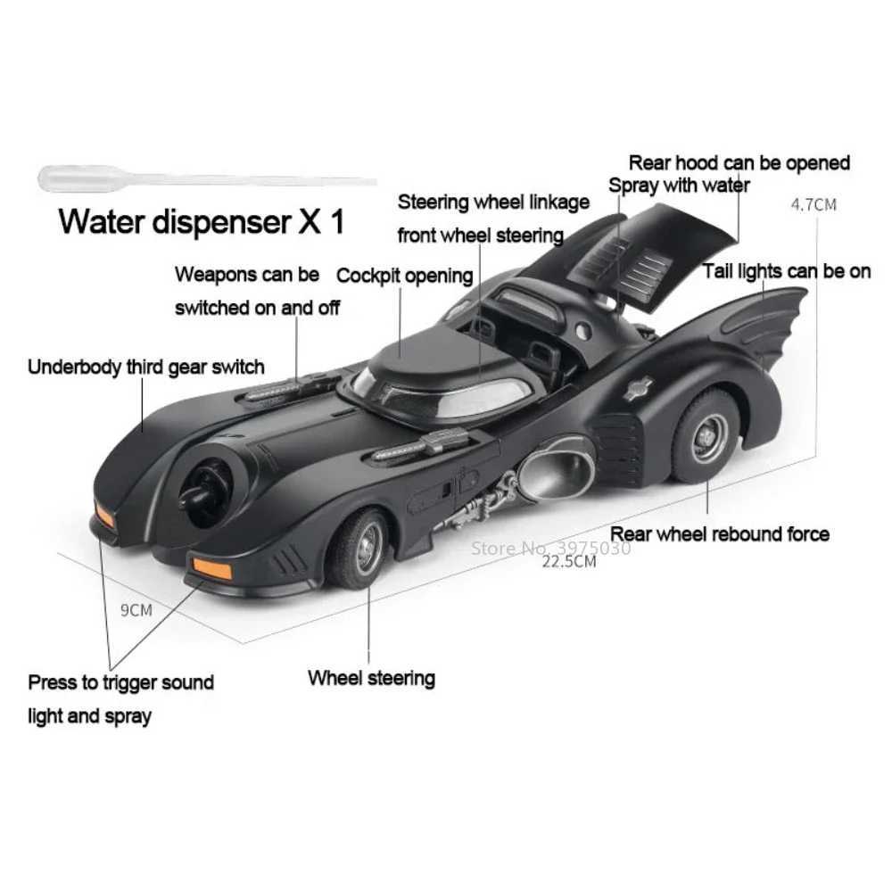1 24 Scale 1989 Batmobile Sports Alloy Miniature Model Metal Die Casting Car Sound Lighting Game Decoration Gift Free shipping