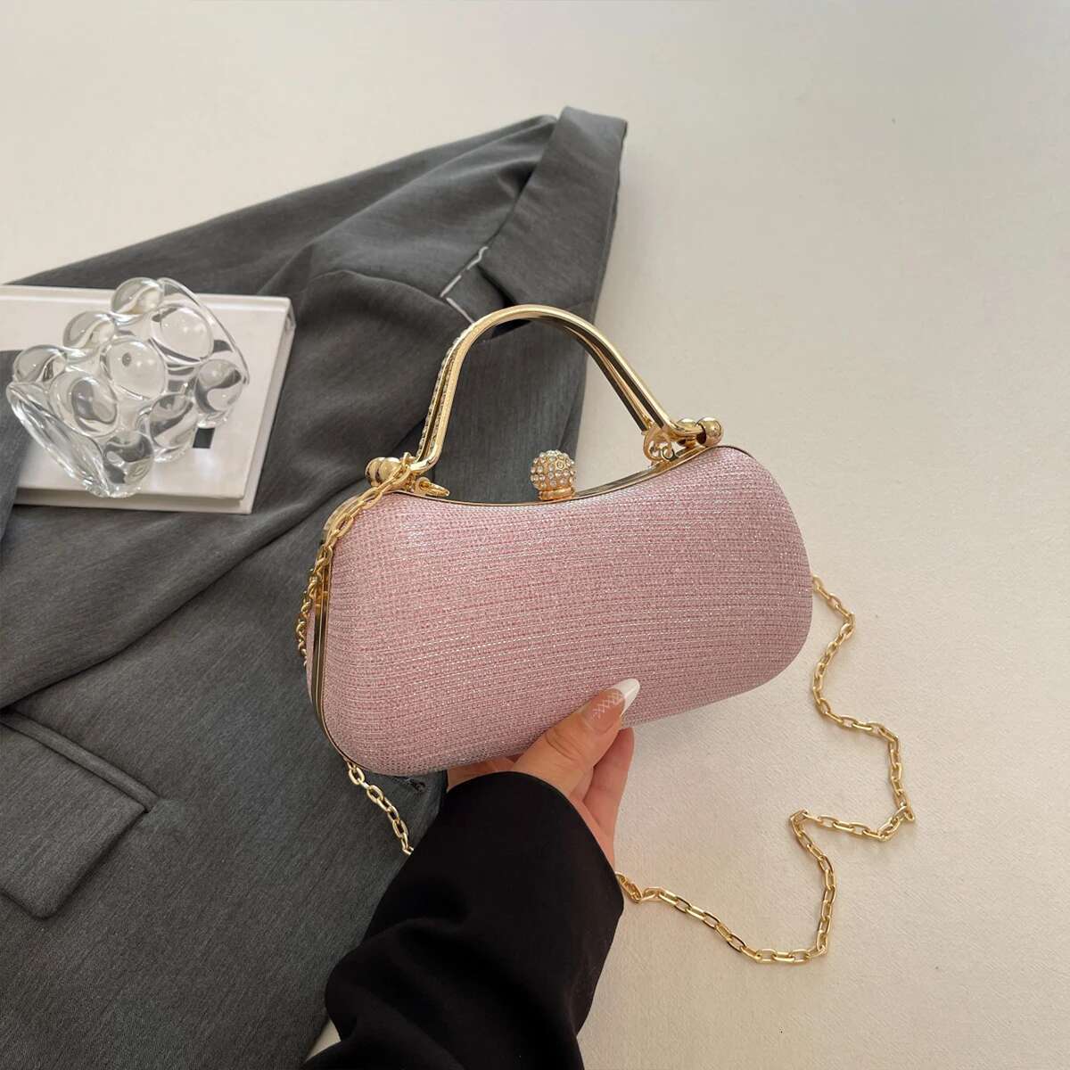 Elegant Rhie Evening Bag Shiny PVC Clutch with Snap Closure Stylish Handbag Women Perfect for Parties Dinners Events