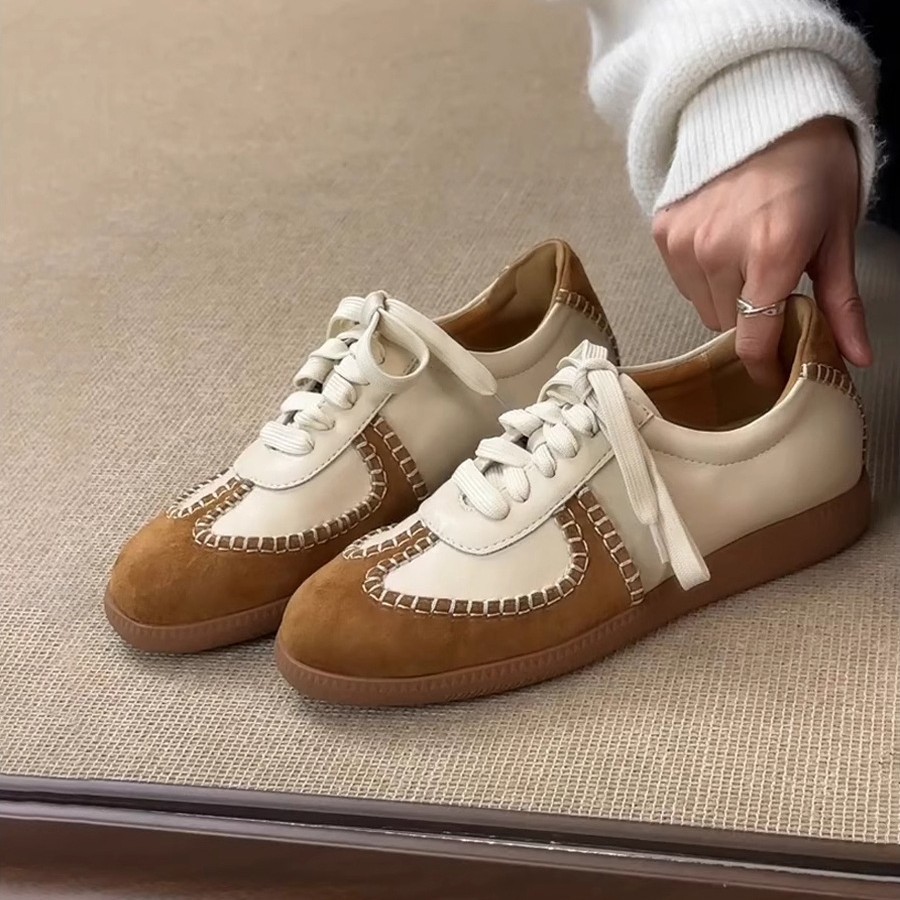 Cowhide version ~ American retro German training shoes sneakers women's thick-soled casual board shoes versatile color-blocked lace-up white shoe
