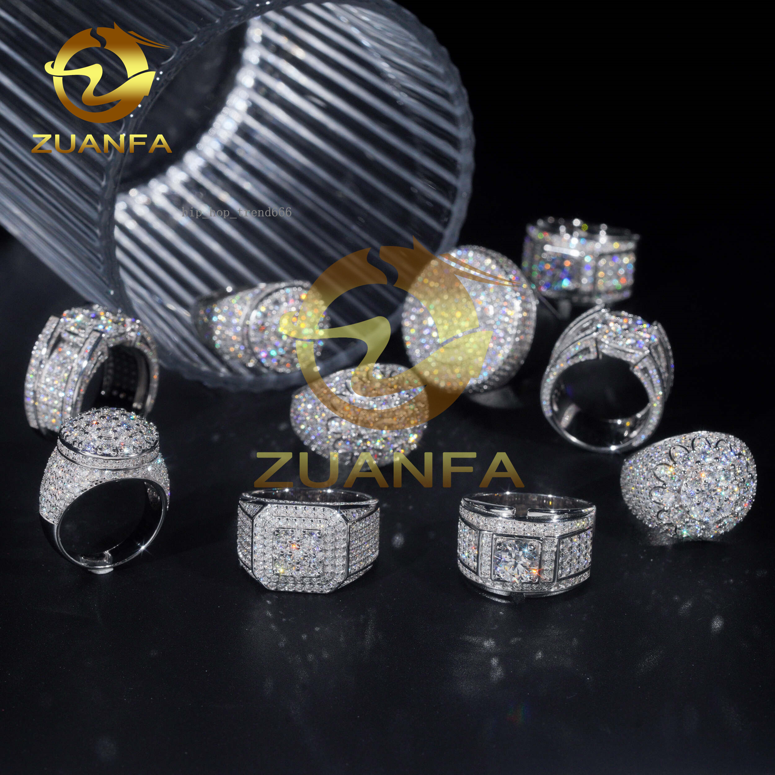 Factory Direct Sell Custom HipHop Gold Plated Jewelry Synthetic Diamond Iced Out Men VVS Moissanite Ring