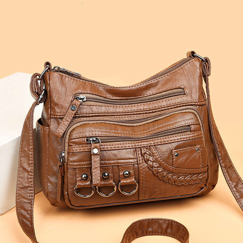 2025 NEW Middle aged and elderly mother new trend women's diagonal cross washed leather shoulder bag zhanyishengli
