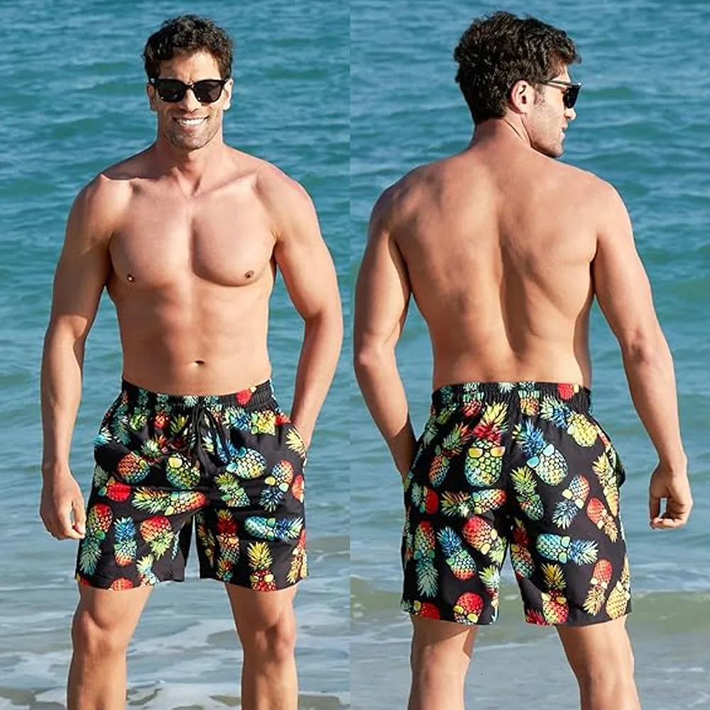 Mens long swim trunks quick drying mens sports shorts short styles colorful animal bear unicorn graphic beach swimsuit 250402m