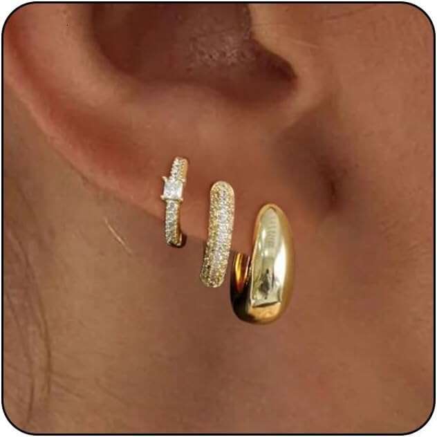 Set Trendy, 14K Gold Plated Lightweight Small Gold/Sier Hoop for Women Chunky Open Hoops Earrings Jewelry Gifts