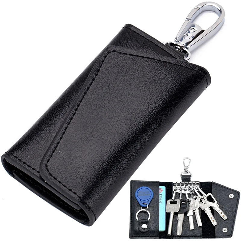 Fashion Portable Genuine Leather Housekeeper Holders Case Mini Card Bag Unisex Key Wallets Simple Solid Color Key Storage Bag 250402