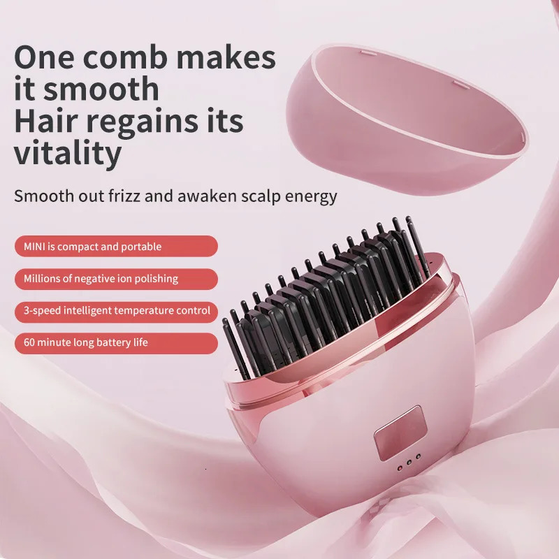 Cordless Hair Straightener Brush3 Temp Adjustable Fast Heating Electric Brush Hair Straightening Styling Detangling Comb 251030