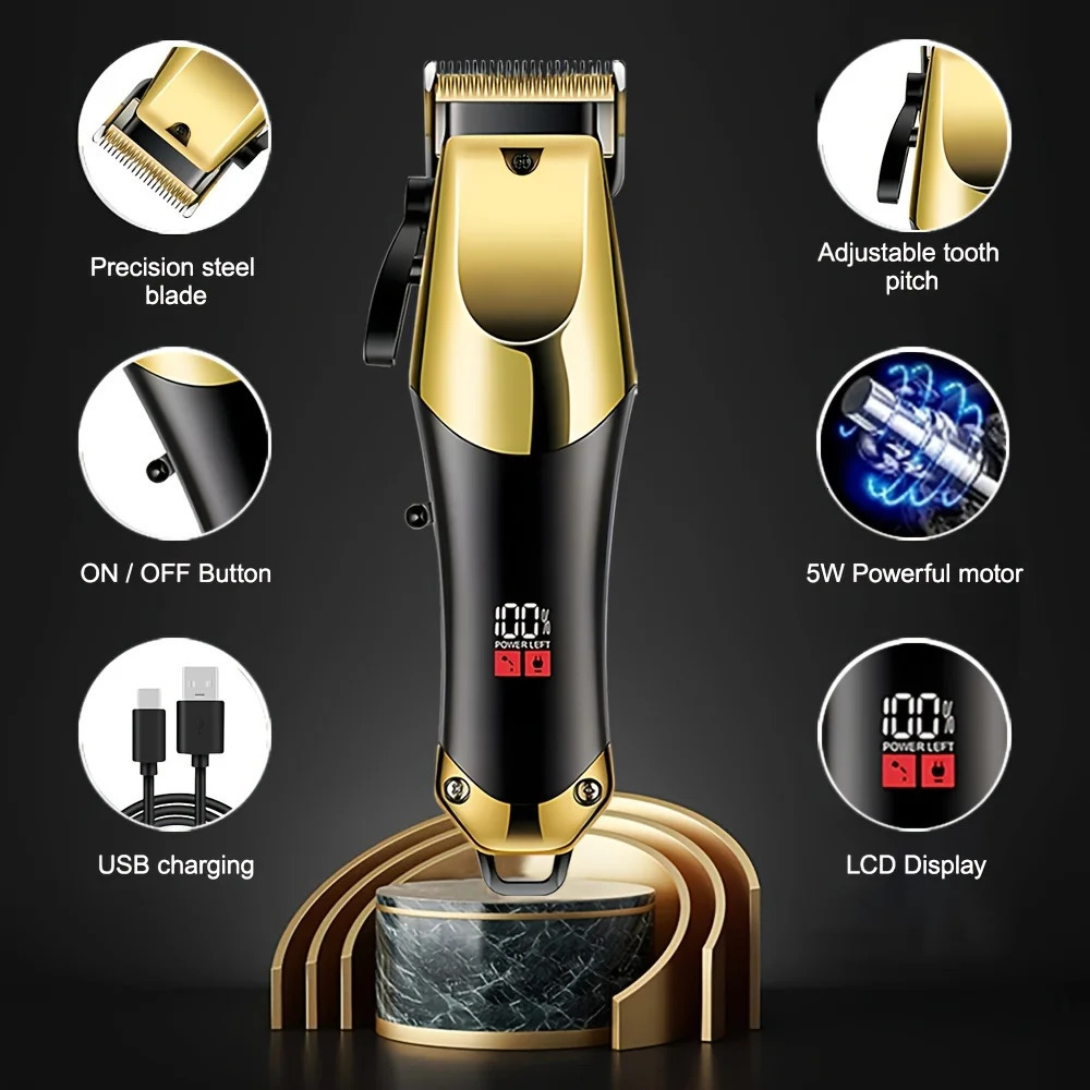 Mens Grooming Kit 3Piece Set Golden Balck Hair Clippers With LCD Display USB Rechargeable 8 Guide Combs Trimmer And Shaver 251030