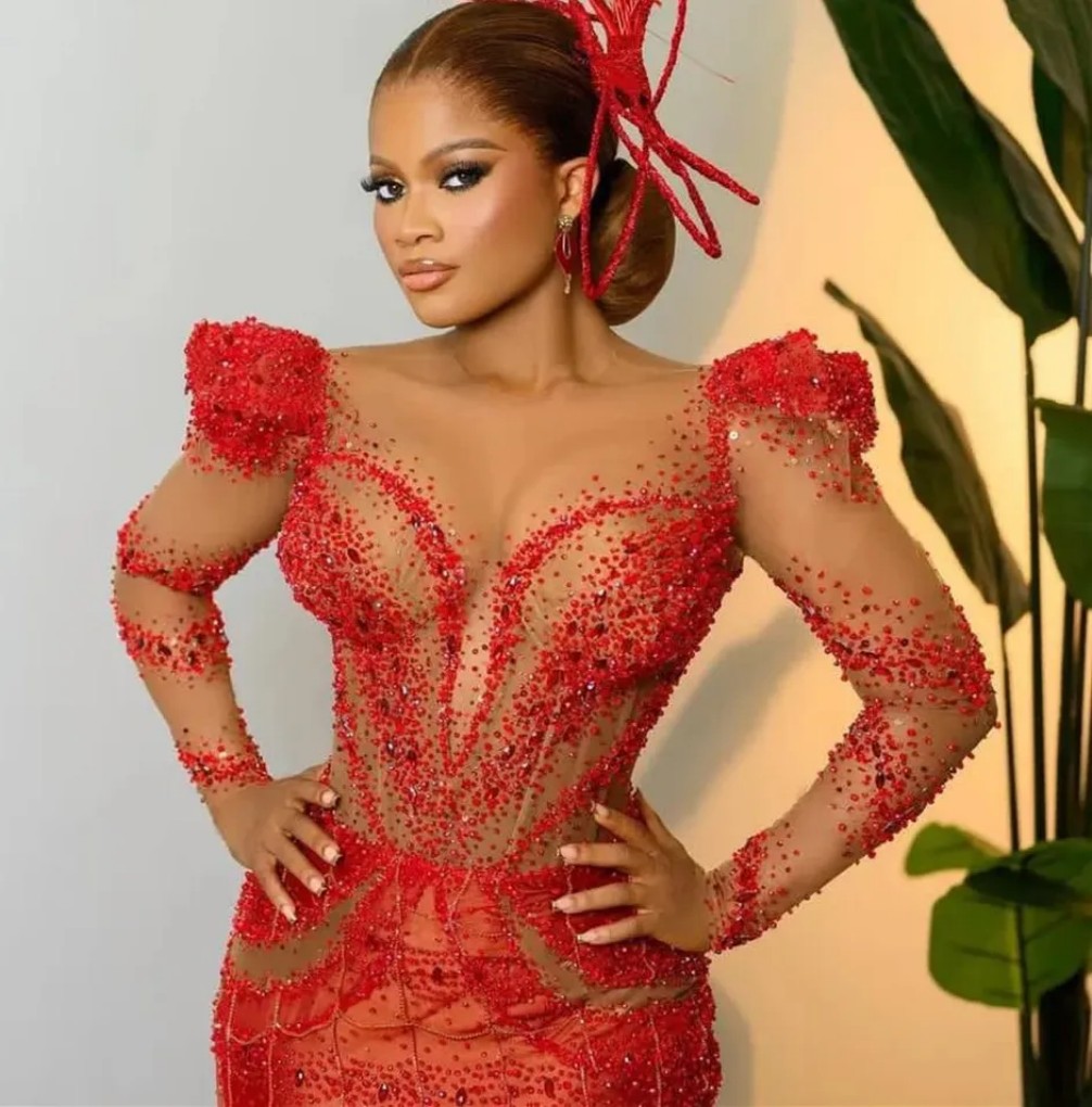 Mermaid Red Prom Dress Beaded Crystals Sheer Neck Evening Formal Party Second Reception Birthday Engagement Gowns Dresses Robe De Soiree