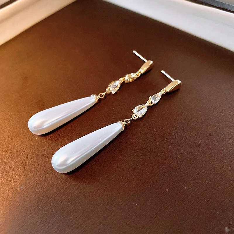 2024 New Arrival Korean Elegant Zircon Pearl Water Drop Long Tassel Dangle Earrings For Women Fashion Sweet Crystal Jewelry Gift Y250401