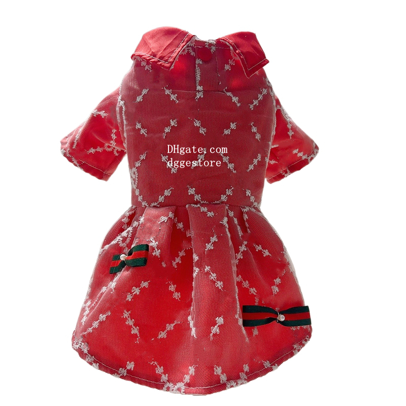 free shipping Designer Clothes Lace Dog with Bow, Pets Hawaiian Dress for Small Dogs Girl, Mesh Summer Skirt, Pet Puppy Apparel XL Red Y303
