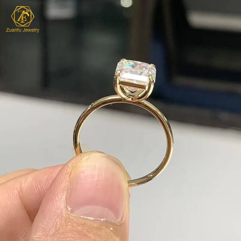 925 Sterling Silver 4ct 8x10mm Diamond Moissanite Engagement Ring 18k Gold Plated Radiant Cut Moissanite Ring