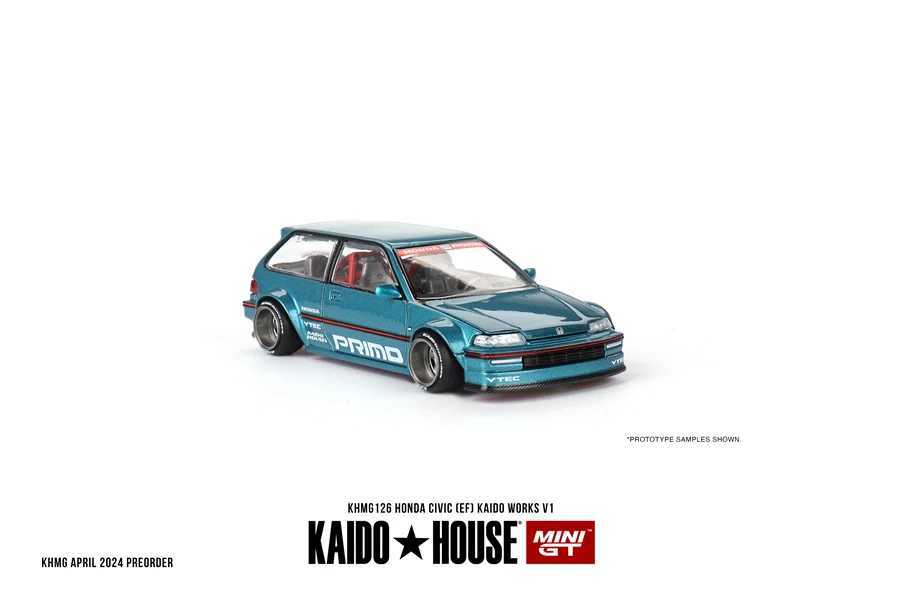 Kaido House + MINIGT 1/64 Honda Civic (EF) Kaido Works V1 KHMG126 Car Alloy Vehicle Diecast Metal Model Kids Gift Toys for Boys Z250402