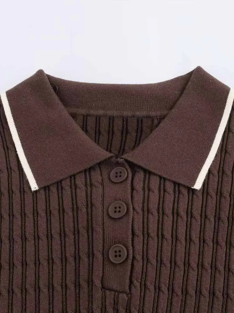 Spring womens clothing European and American style French eight stripe knitted lapel mini dress 250402m