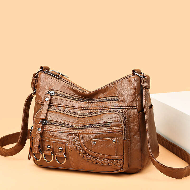 2025 NEW Middle aged and elderly mother new trend women's diagonal cross washed leather shoulder bag zhanyishengli