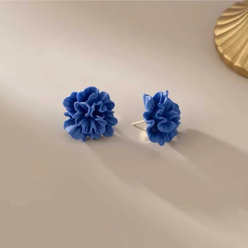 Blue flower stud earrings resin charm Exaggeration temperature cute earrings womens fashion wedding party elegant jewelry Y250401