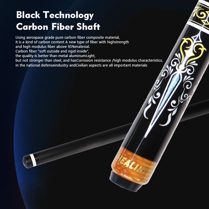 HEALING CUE- Carbon Fiber Pool Cue Black Technology Low Deflection Billiard ,12.4mm,147cm,19-20OZ Billiard Pool Stick