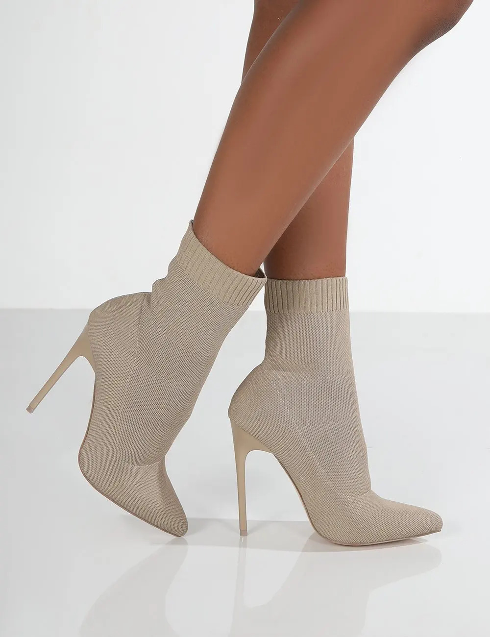 Women Boots Short High Heels Shoes For Women Autumn Winter Botas Mujer Knitted Ankle Boots Black Sock Women Heels Boots Female 251031