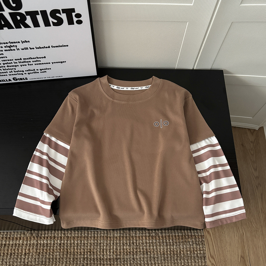 Designer Kids Sweatshirts Kids Color Block Long Sleeve T-Shirt, Striped Patchwork Style Top for Boys Girls, Fashion Everyday Base Layer