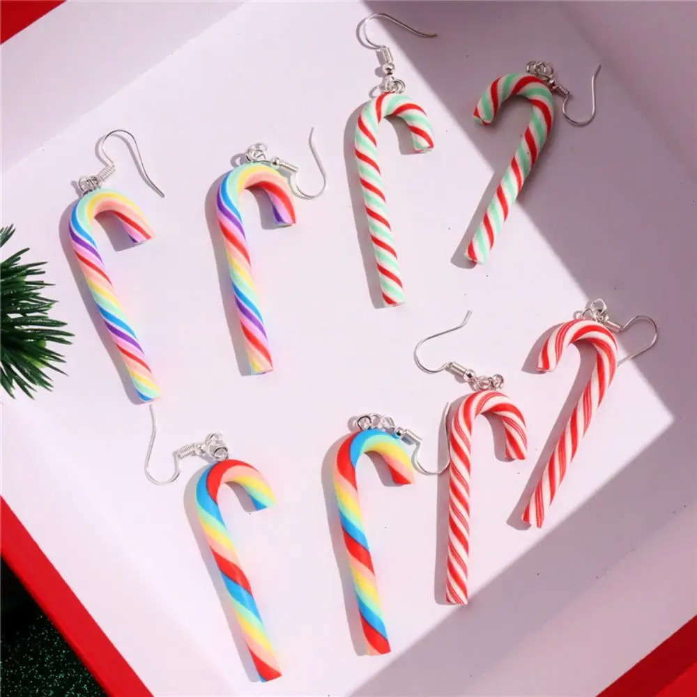 Colorful Stripes Christmas Earrings Santa Jewelly Candy Cane Christmas Pendant Earrings Simple Style Christmas Hook Earrings 251031