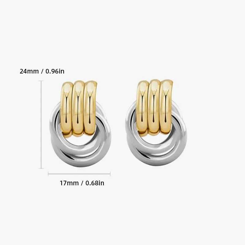 Fashionable stainless steel multi-layer circular twisted knot earrings suitable for womens textures mixed colors gold-plated statement Bijoux earrings