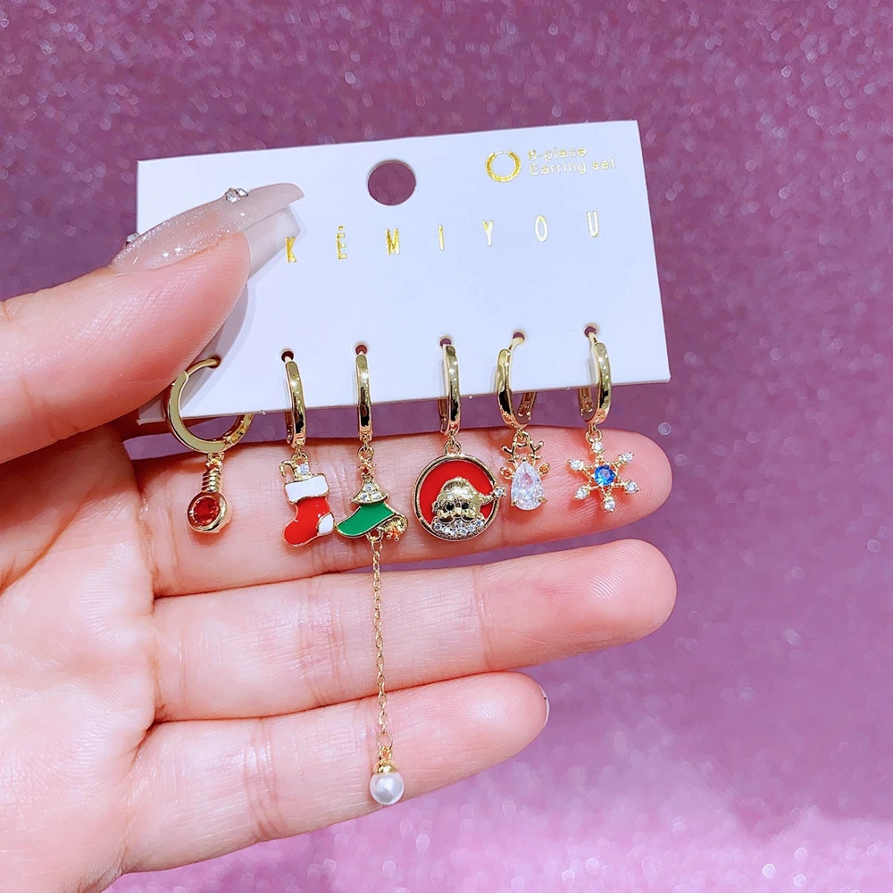MIGGA 6pcs Mix and Match Christmas Dangle Earrings Set Gold Color Women Party Gift Jewelry 251031